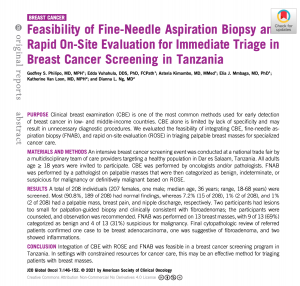 Publication Feature: Feasibility of Fine-Needle Aspiration Biopsy and Rapid On-Site Evaluation for Immediate Triage in Breast Cancer Screening in Tanzania