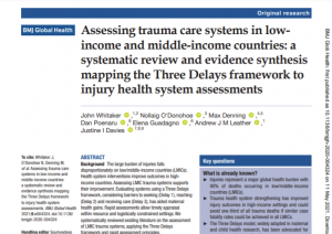 Publication Feature: Assessing trauma care systems in low-income and middle-income countries: a systematic review and evidence synthesis mapping the Three Delays framework to injury health system assessments