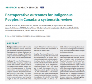Publication Feature: Postoperative outcomes for Indigenous Peoples in Canada: a systematic review