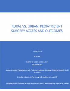 SURG 560 Final Report: Rural vs. Urban: Pediatric ENT Surgery Access and Outcomes