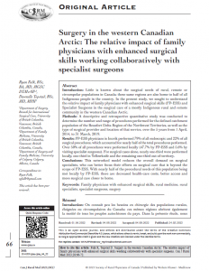 Publication Feature: Surgery in the western Canadian Arctic: The relative impact of family physicians with enhanced surgical skills working collaboratively with specialist surgeons