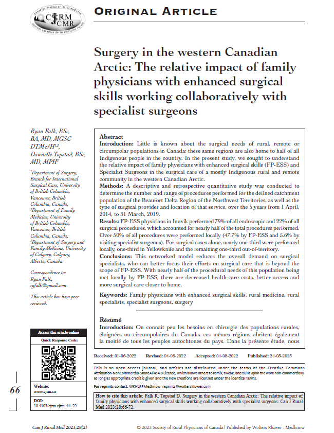 Publication Feature: Surgery In The Western Canadian Arctic: The ...