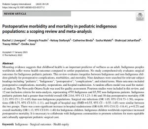Publication Feature: Postoperative morbidity and mortality in pediatric indigenous populations: a scoping review and meta-analysis