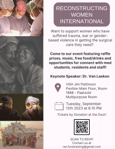 Fundraiser and Social Event for Reconstructing Women International (RWI) – September 12th, 6:15 pm, Paetzold Health Centre at Vancouver General Hospital